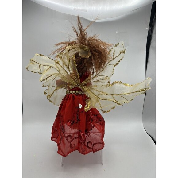 Elf Figurine Red Dress Gold Wings Fairy Pixie Fantasy Signed 12"  Real Eye lashe - Picture 13 of 16
